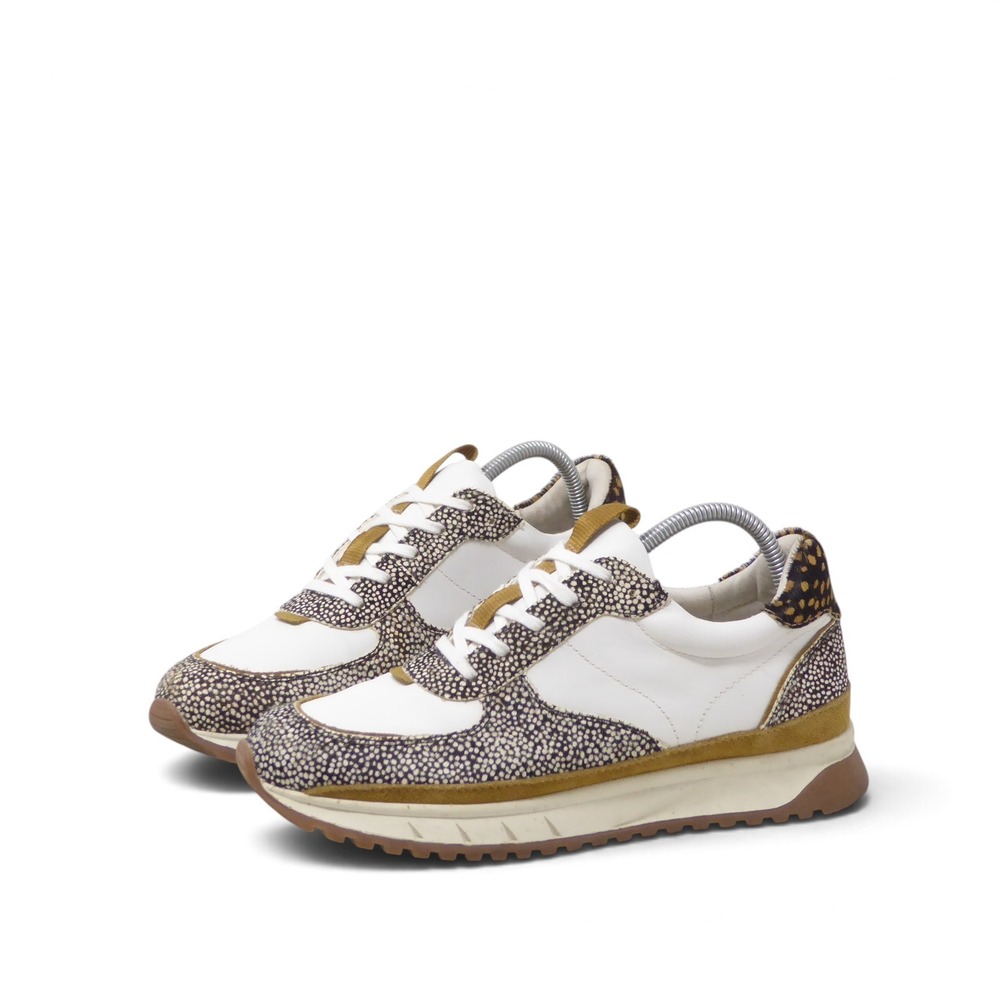 Madewell Women Kickoff Trainer Sneakers White Animal Print Calf Hair Leather 9.5